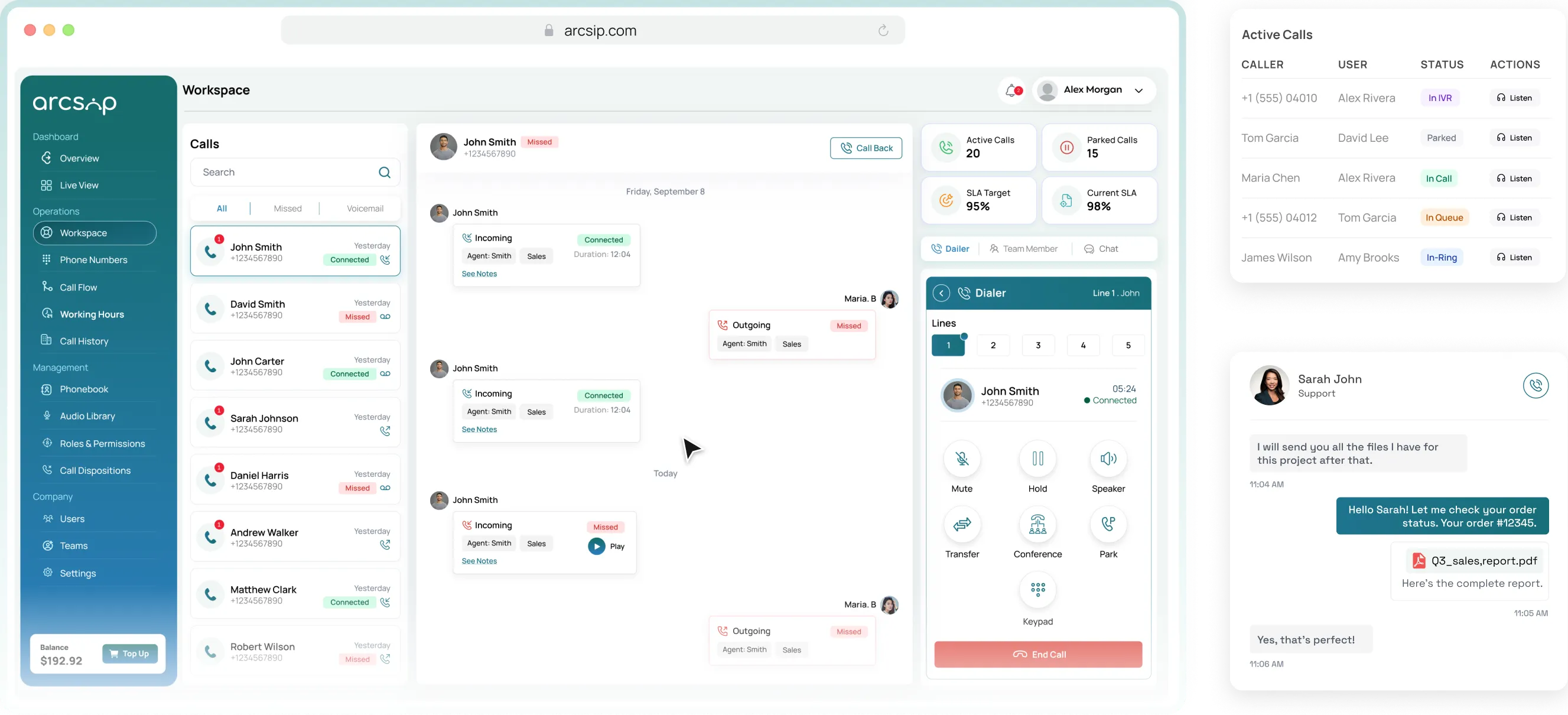 ArcSIP platform dashboard